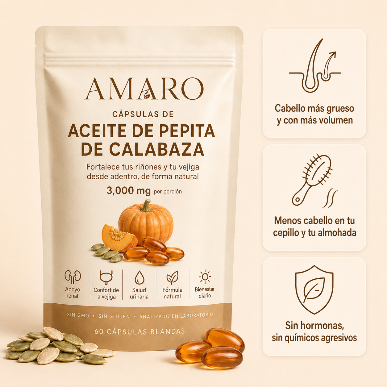 Amaro — Aceite de Pepita de Calabaza Nutre tu cabello desde la raíz, de forma natural